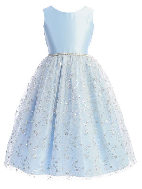 Little Girls Light Blue Satin Diamond Sequin Crystal Tulle Flower Girl Dress 2-6 - SophiasStyle.com